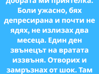 Звънецът отекна в празния апартамент като изстрел. Сърцето ми подскочи в гърдите, напомняйки ми, че все още съм жива, въпреки че през последните два месеца се чувствах като призрак в собствения си дом. Избърсах ръцете си в анцуга, който носех вече трети ден, и се повлякох към вратата. Не чаках никого. Нямах желание да виждам никого. 8 screenshot 1 4
