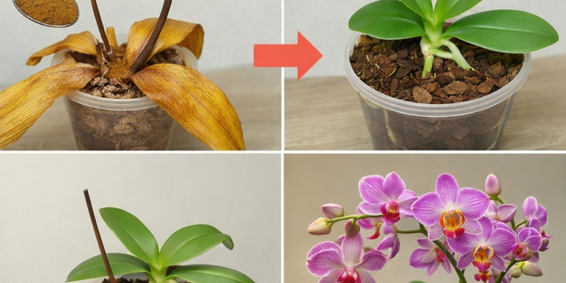 porsete s 1 lzhicza vrhu mrtvite koreni na orhideyata izvednzh se szhivyava i czfti prez czyalata go